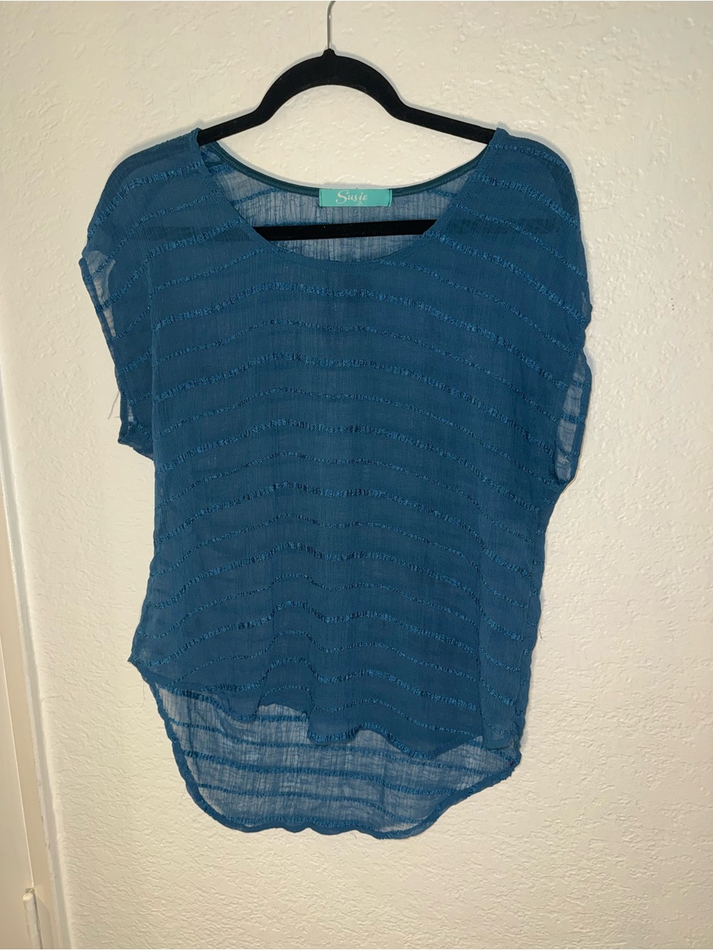 Sundry Teal Sheer Short-Sleeve Swim Coverup